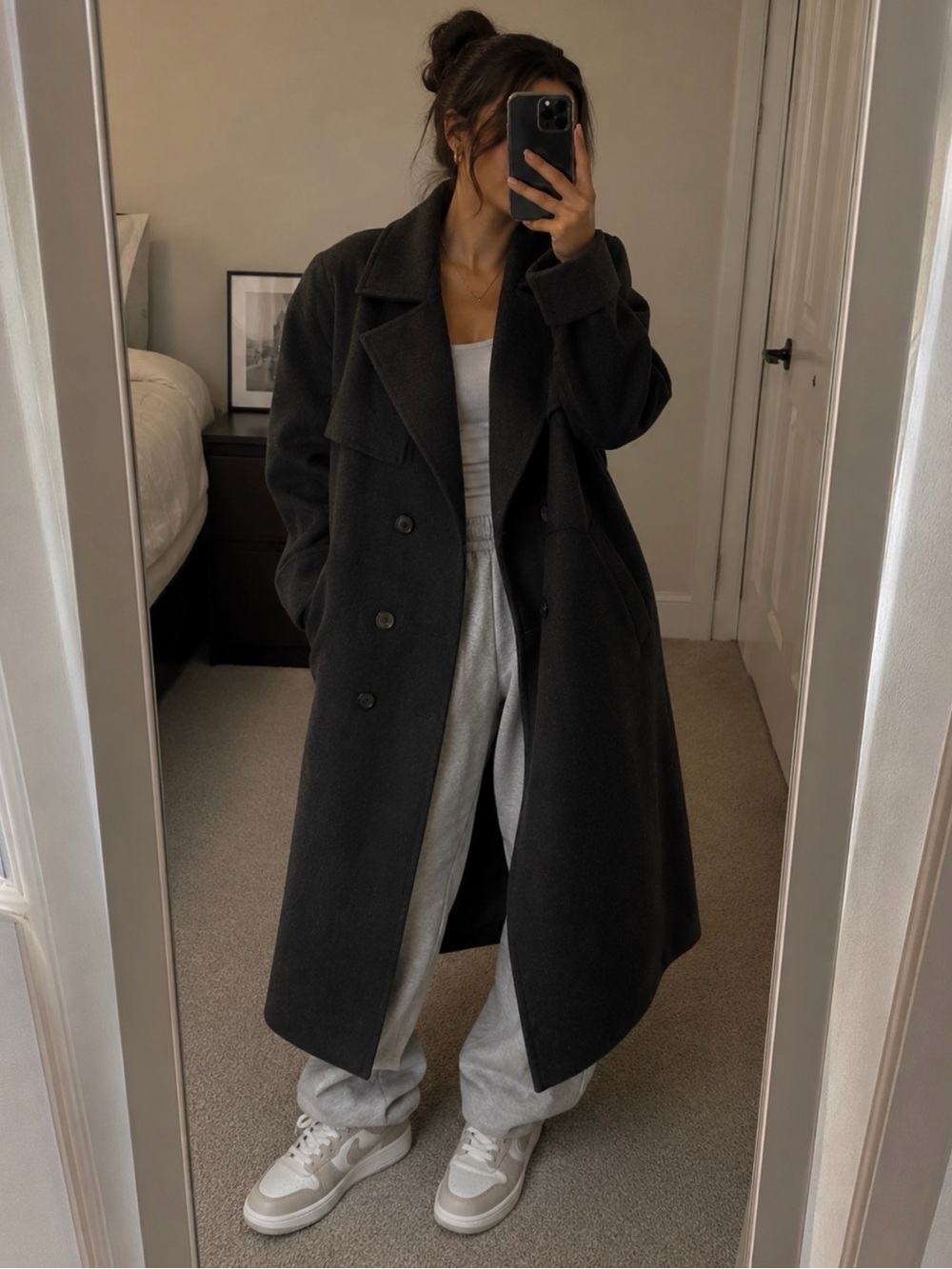 Classic Black Wool Double-Breasted Women's Coat